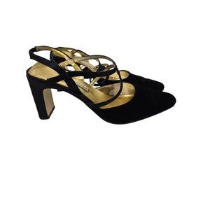 Vintage 90s Y2K Ann Marino Black Suede Strappy Kitten Heel size 8